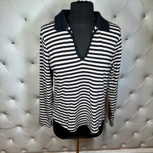 Liz Claiborne Black And White Striped Long Sleeve Top Size L